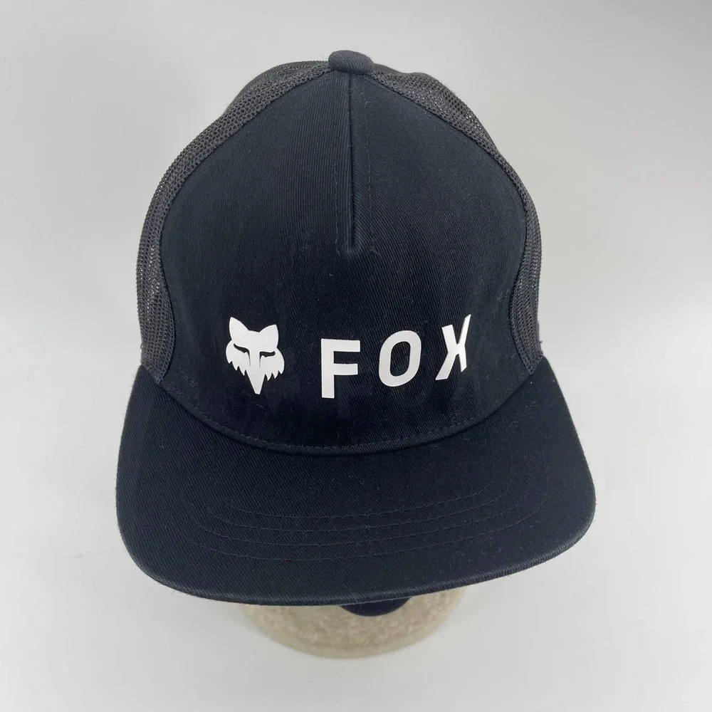 Fox Racing Youth Black Trucker Hat Snapback Mesh Flat Brim Logo Cap OSFM